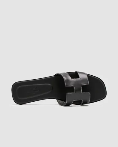 Hermes Oran Sandals Black Calfskin