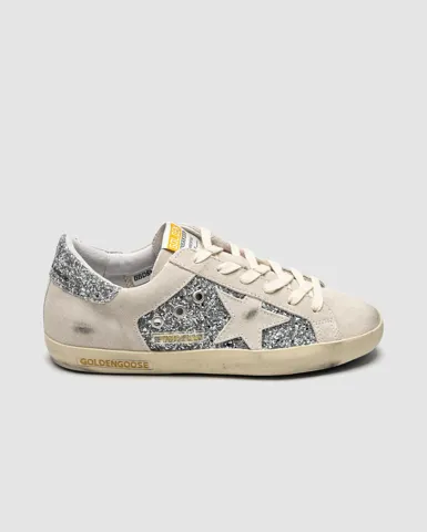 Golden Goose Super-Star in silver glitter with ice-gray star and inserts