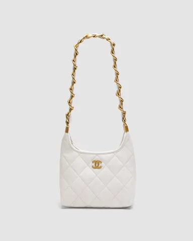 Chanel Small Hobo Bag Shiny Lambskin & Gold Metal, Cream