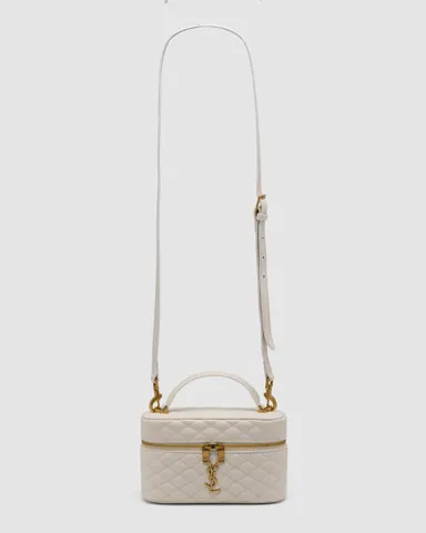 Saint Laurent Gaby Vanity Leather Shoulder Bag Cream/Gold