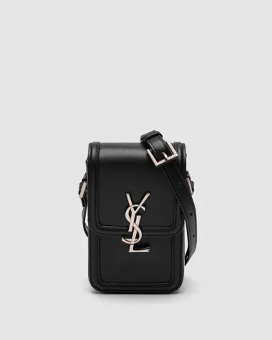 Saint Laurent Mini Solferino Satchel Bag in Calf Leather Black/Silver
