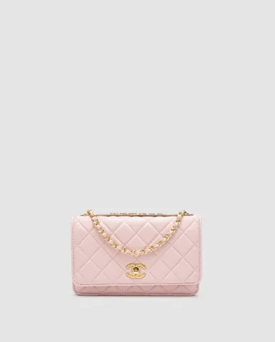 Chanel Calfskin Quilted Perfect Fit Wallet On Chain Pink/Gold