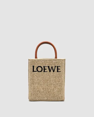 Loewe Leather-Trimmed Raffia Mini Tote Bag