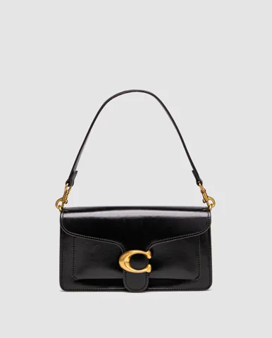 Coach Tabby Shoulder Bag 26 in Polished Pebble Leather Black/Gold