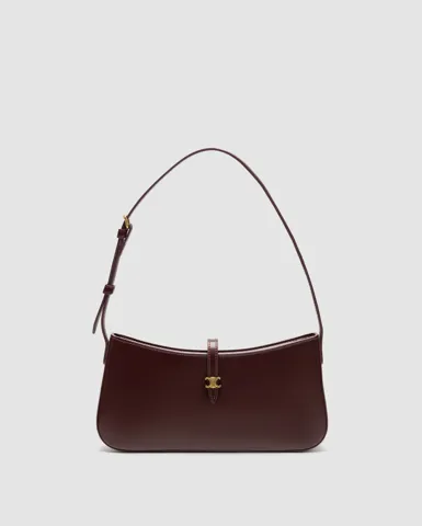 Celine Tina Shoulder Bag In Shiny Calfskin Burgundy/Gold