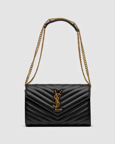 YSL Cassandre Matelasse Chain Wallet In Grain De Poudre Embossed Leather