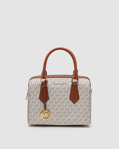 Michael Kors Small Hayes Duffle Crossbody Bag Vanilla/Luggage
