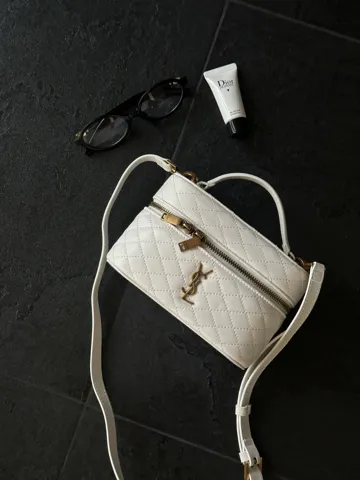 Saint Laurent Gaby Vanity Leather Shoulder Bag Milk/Gold