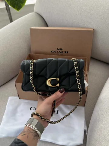 Coach Tabby Shoulder Bag 20 With Quilting Black/Gold [магнітна коробка]