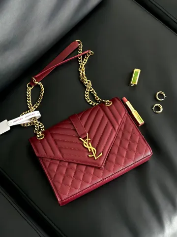 Saint Laurent Leather Envelope Chain Bag Red/Gold (КОРОБКА МАГНІТ)