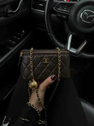 Chanel Classic Brown Lambskin Pearl Crush Vanity Gold [магнітна коробка]