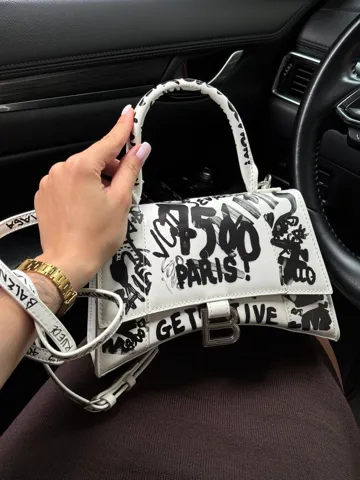 Balenciaga Hourglass Small Handbag Graffiti in White/Silver