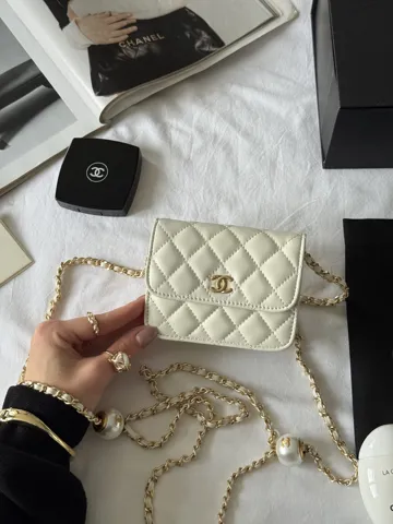 Chanel Calfskin Quilted Perfect Fit Wallet On Chain Mini Cream/Gold Магнітна Коробка