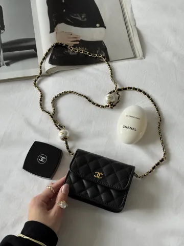 Chanel Calfskin Quilted Perfect Fit Wallet On Chain Mini Black/Gold Магнітна Коробка