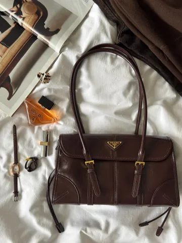 Prada Medium Leather Shoulder Bag Brown
