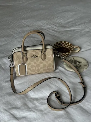 Coach Rowan Beige Satchel In Signature Canvas